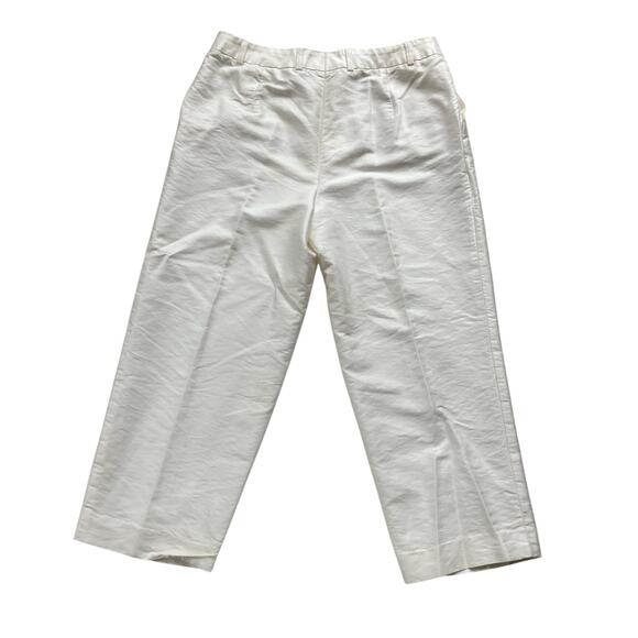 ESCADA Cotton Silk Straight Leg Ankle Pants Size 42 Cream Luxe - Picture 3 of 8